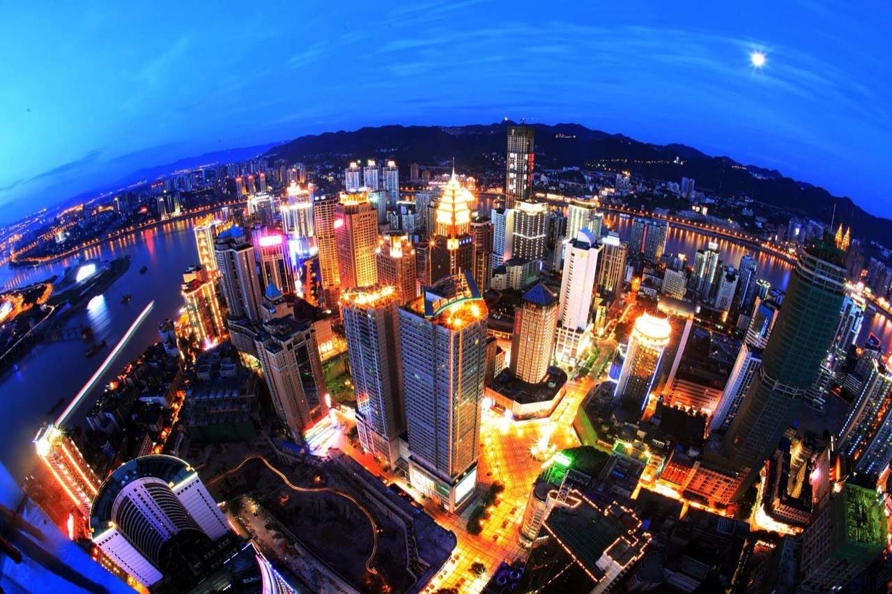 Chongqing's Yuzhong peninsula skyline at night