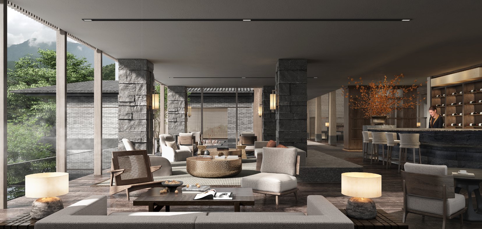 Lounge overlooking greenery at Banyan Tree Mount Emei