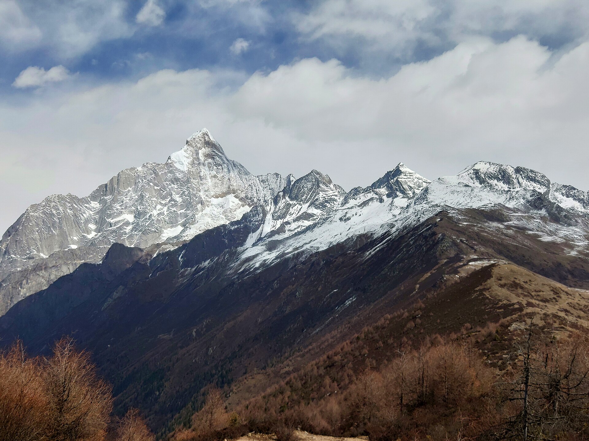 Snow-covered peaks of Mount Siguniang in western Sichuan