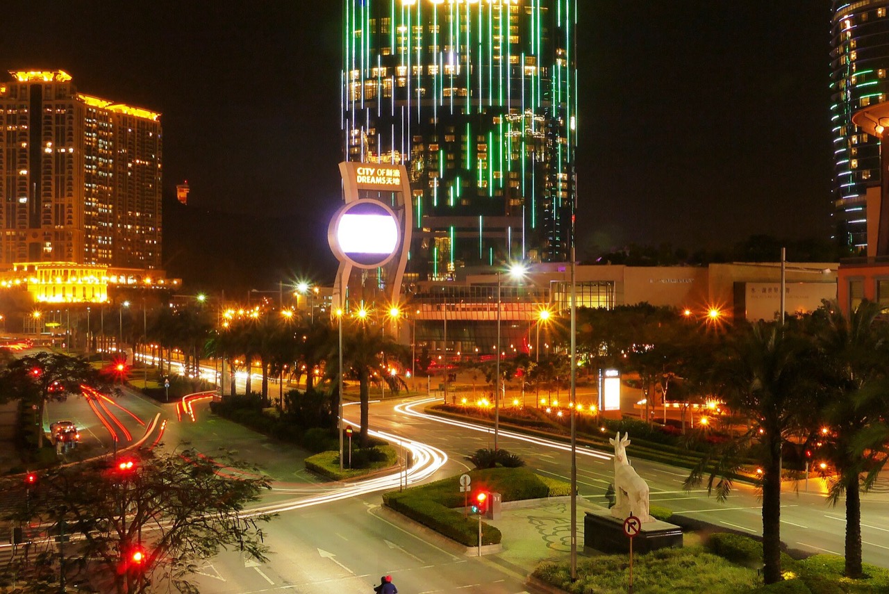 Cotai Strip at night, Macau — City of Dreams and the resort skyline