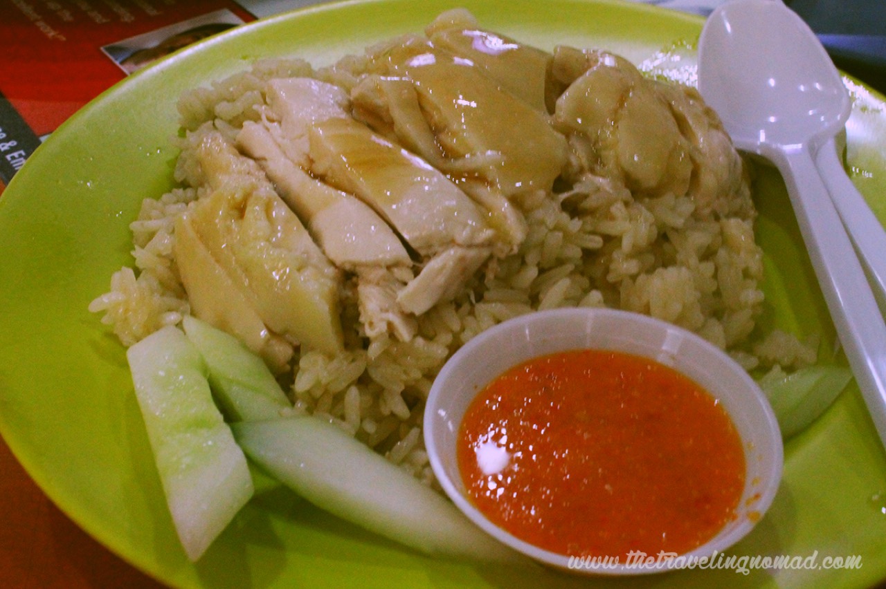 Hainanese chicken rice at a Singapore hawker centre