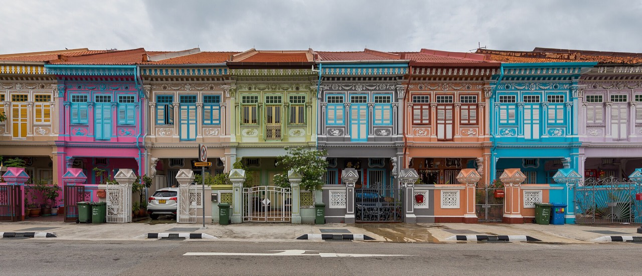 Pastel Peranakan shophouses on Koon Seng Road, Katong