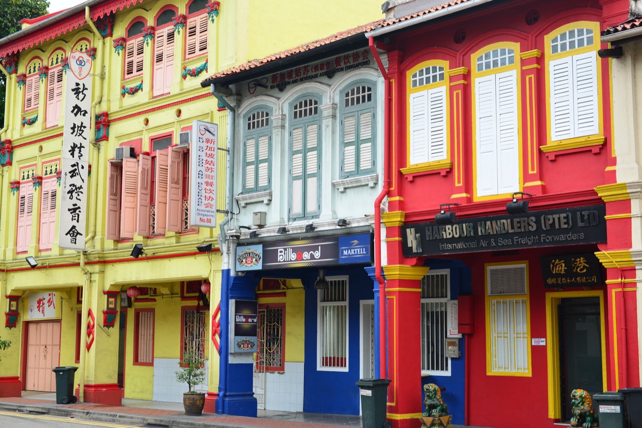 Colourful heritage shophouses along Neil Road, Singapore's gay bar strip
