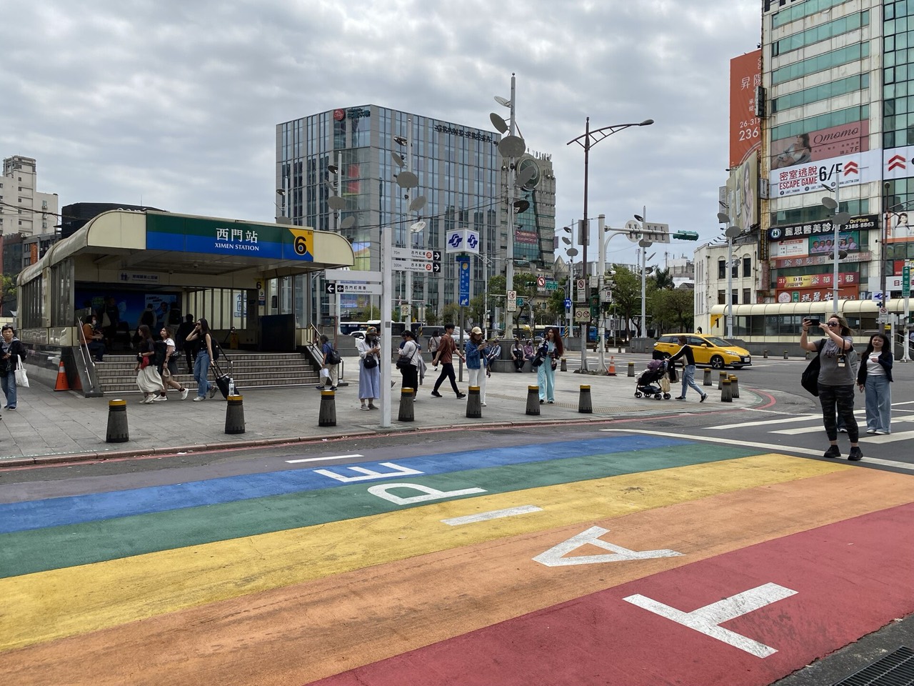 The rainbow crossing outside Ximen MRT station Exit 6, Taipei