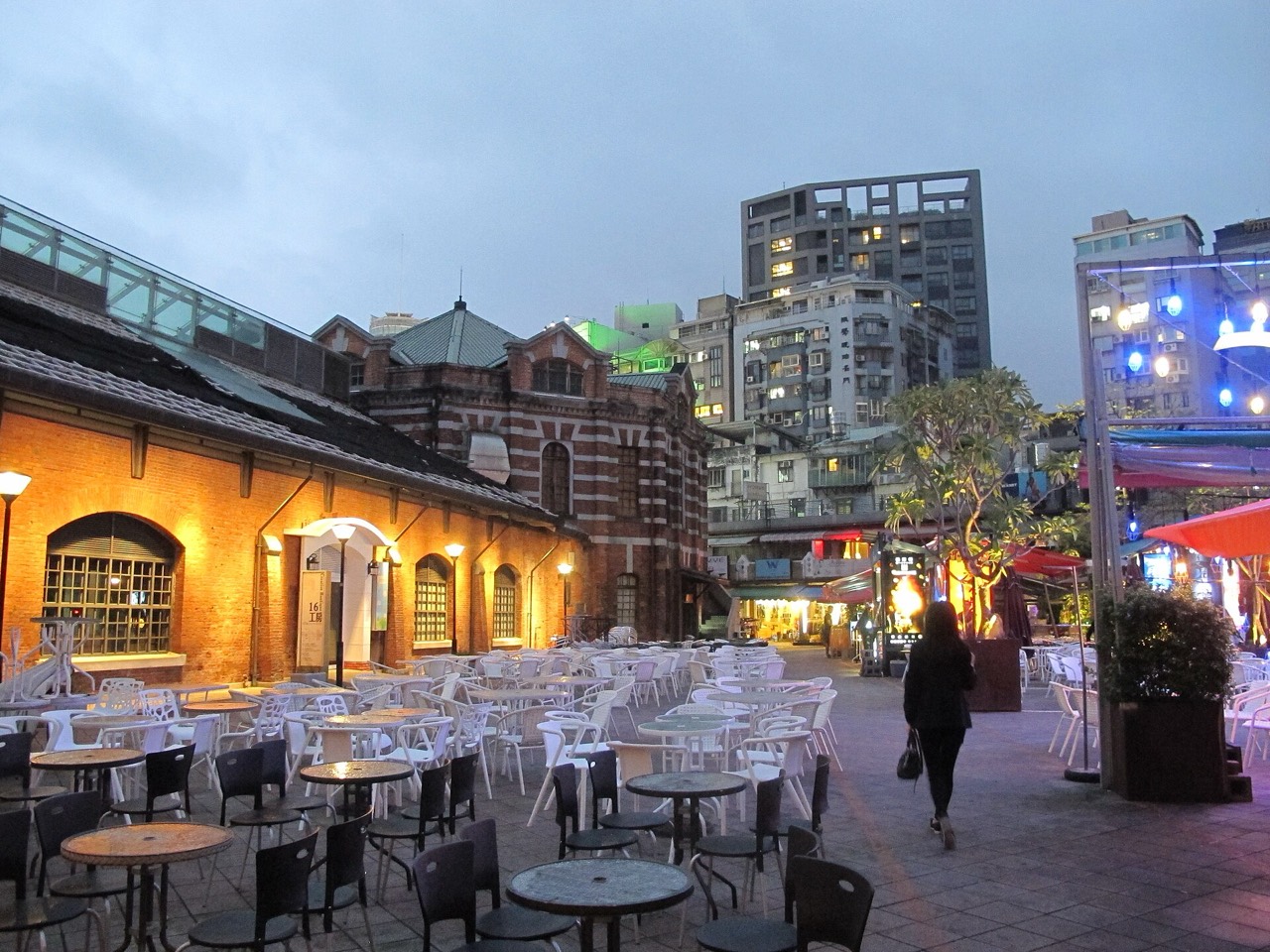 The Red House plaza at dusk, Ximending — Taipei's gay bar quarter