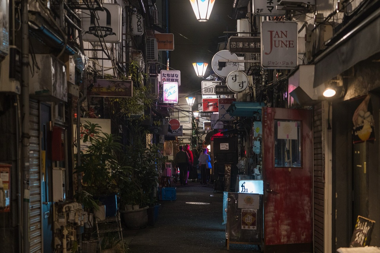 The narrow lantern-lit lanes of Golden Gai, Shinjuku, at night