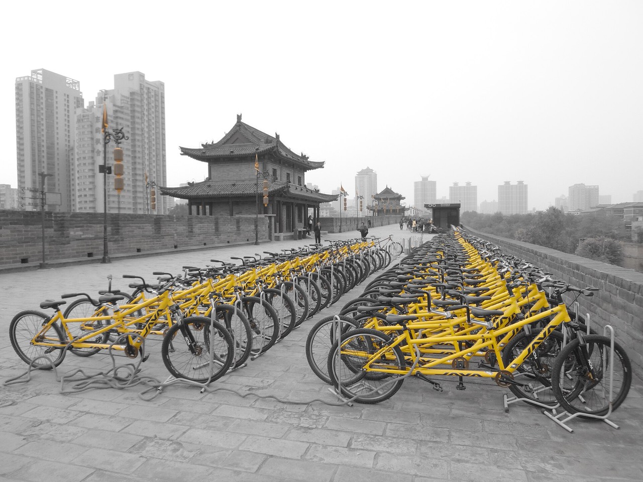 Bicycles on top of the Xi'an city wall